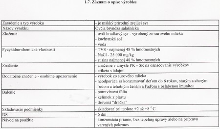 Záznam o opise výrobku